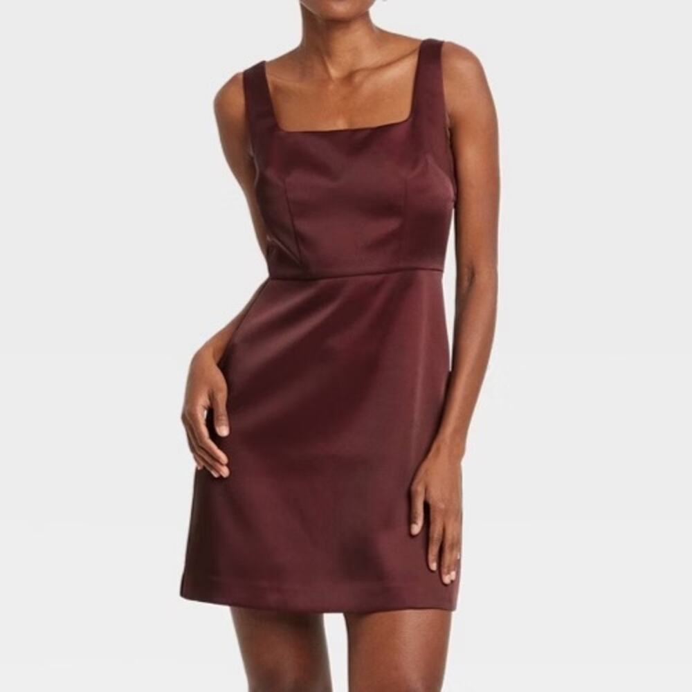 NEW a new day Wine Satiny Dress Women's Size 12 Wedding guest Glam Elegant Chic